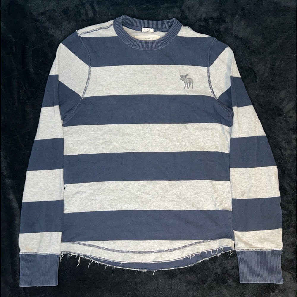 Abercrombie & Fitch Shirt Mens XL Muscle Wide Stripe Blue Gray Moose Logo Y2K